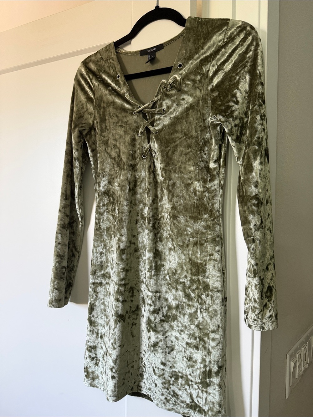 Forever 21 Olive Green Velvet Mini Dress Size SP
